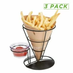 5.25 in. W x 6.75 in. H x 5.25 in. D Cone Shaped Silver Fry Cone Holder (Set of 3) by Mind Reader