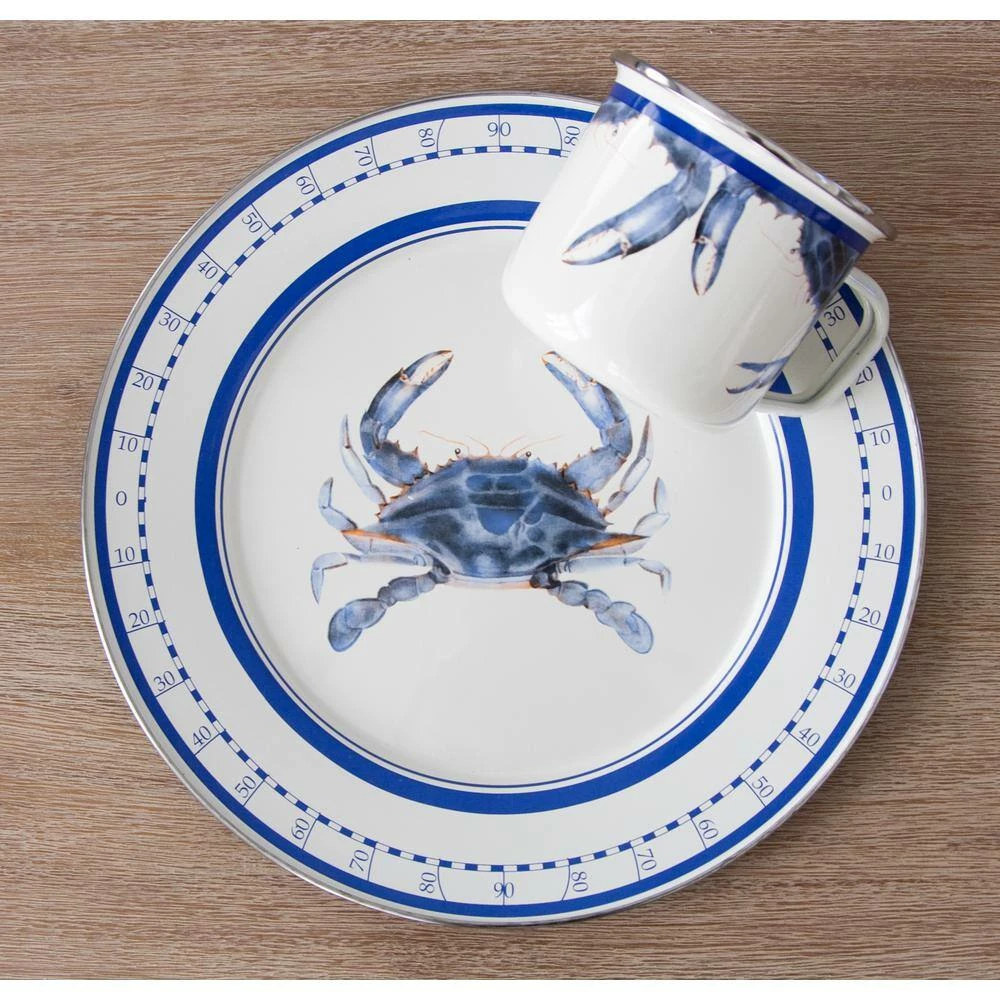 12.5 in. Blue Crab Enamelware Round Charger Plate Set of 2 by Golden Rabbit 4 12.5 in. Blue Crab Enamelware Round Charger Plate Set of 2 by Golden Rabbit - Image 4