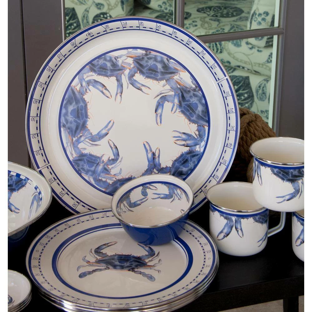 12.5 in. Blue Crab Enamelware Round Charger Plate Set of 2 by Golden Rabbit 6 12.5 in. Blue Crab Enamelware Round Charger Plate Set of 2 by Golden Rabbit - Image 6