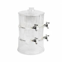 Beverage Dispenser with Ice Bottom, 2-Tier 4 Section Stackable Holder with Lid and Spigots, Clear by Mind Reader