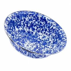13.5 in. 128 fl. oz. Cobalt Swirl Enamelware Round Serving Bowl by Golden Rabbit