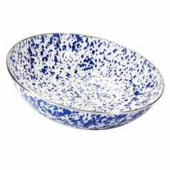 14 in. 160 fl. oz. Cobalt Swirl Enamelware Round Catering Bowl by Golden Rabbit