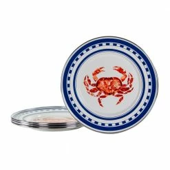 Crab House 8.5 in. Enamelware Round Sandwich Plates (Set of 4) by Golden Rabbit