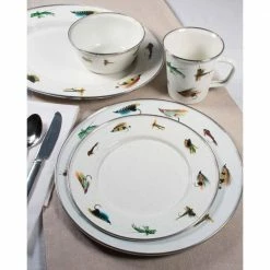 Fishing Fly 12.5 in. Enamelware Round Chargers (Set of 2) by Golden Rabbit -Deals Mind Reader Store fishing fly golden rabbit dinner plates ff26s2 31 1000