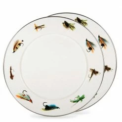 Fishing Fly 12.5 in. Enamelware Round Chargers (Set of 2) by Golden Rabbit