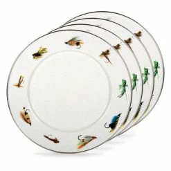 Fishing Fly 8.5 in. Enamelware Round Sandwich Plates (Set of 4) by Golden Rabbit