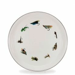 15.5 in. Fishing Fly Enamelware Round Serving Tray by Golden Rabbit