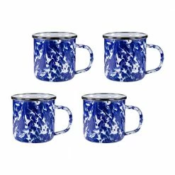 12 oz. Cobalt Swir Enamelware Coffee Mugs (Set of 4) by Golden Rabbit