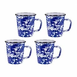 16 oz. Cobalt Swirl Enamelware Latte Mugs (Set of 4) by Golden Rabbit