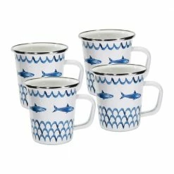 16 oz. Fish Camp Enamelware Latte Mugs (Set of 4) by Golden Rabbit