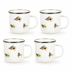 12 oz. Fishing Fly Enamelware Coffee Mugs (Set of 4) by Golden Rabbit
