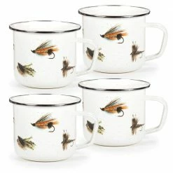 24 oz. Fishing Fly Enamelware Grande Mugs (Set of 4) by Golden Rabbit