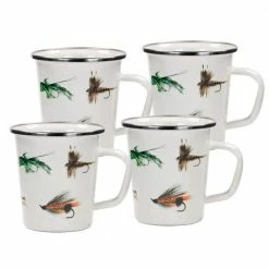 16 oz. Fishing Fly Enamelware Latte Mugs (Set of 4) by Golden Rabbit