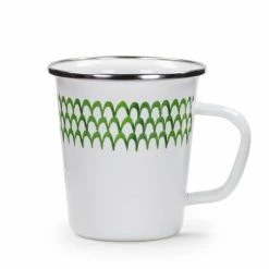 Green Scallops 16 oz. Enamelware Latte Mug Set of 4 by Golden Rabbit