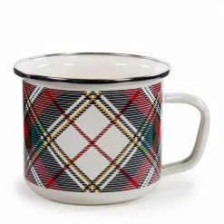 Highland Plaid 24 oz. Enamelware Grande Mugs (Set of 4) by Golden Rabbit