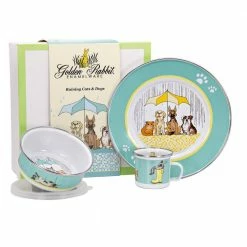 3-Piece Raining Cats and Dogs Feeding Set with Plate Bowl and Mug by Golden Rabbit