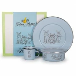Blue Bunnies 3-Piece Feeding Set with Plate Bowl and Mug by Golden Rabbit