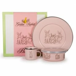 Pink Bunnies 3-Piece Feeding Set with Plate Bowl and Mug by Golden Rabbit