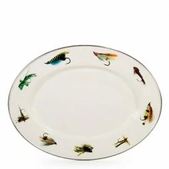 Fishing Fly 12 in. x 16 in. Enamelware Oval Platter by Golden Rabbit