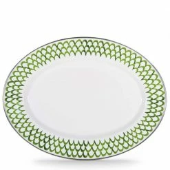 Green Scallops 12 in. x 16 in. Enamelware Oval Platter by Golden Rabbit