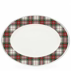 Highland Plaid 12 in. x 16 in. Enamelware Oval Platter by Golden Rabbit