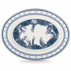 Blue Crab 12 in. x 16 in. Enamelware Oval Platter by Golden Rabbit