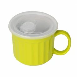 22 oz. Green Holds Vented Soup Mug Stoneware Ceramic Microwave Cup with Handle Lid Dishwasher Safe by Mind Reader