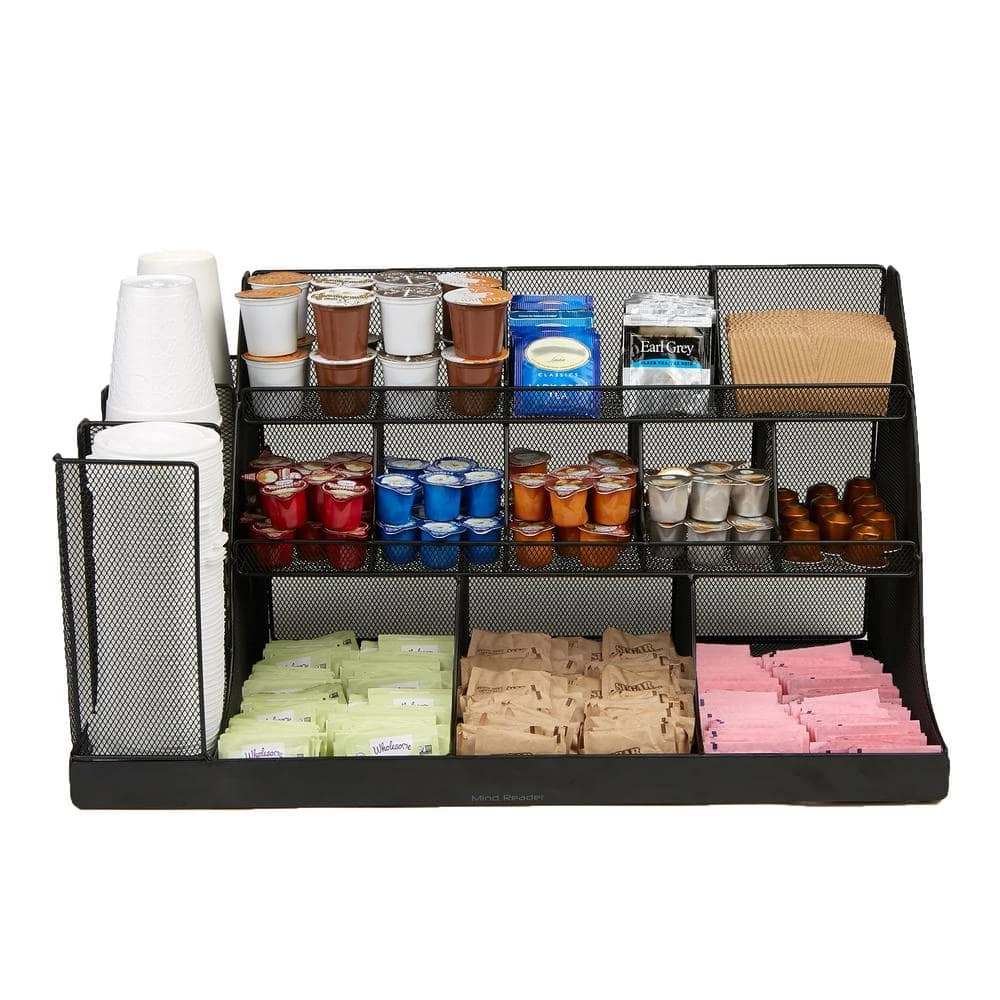 14-Compartment 3-Tier Large Breakroom Condiment Organizer Black Metal Mesh by Mind Reader 4 14-Compartment 3-Tier Large Breakroom Condiment Organizer Black Metal Mesh by Mind Reader - Image 4