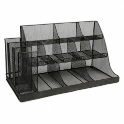 14-Compartment 3-Tier Large Breakroom Condiment Organizer Black Metal Mesh by Mind Reader