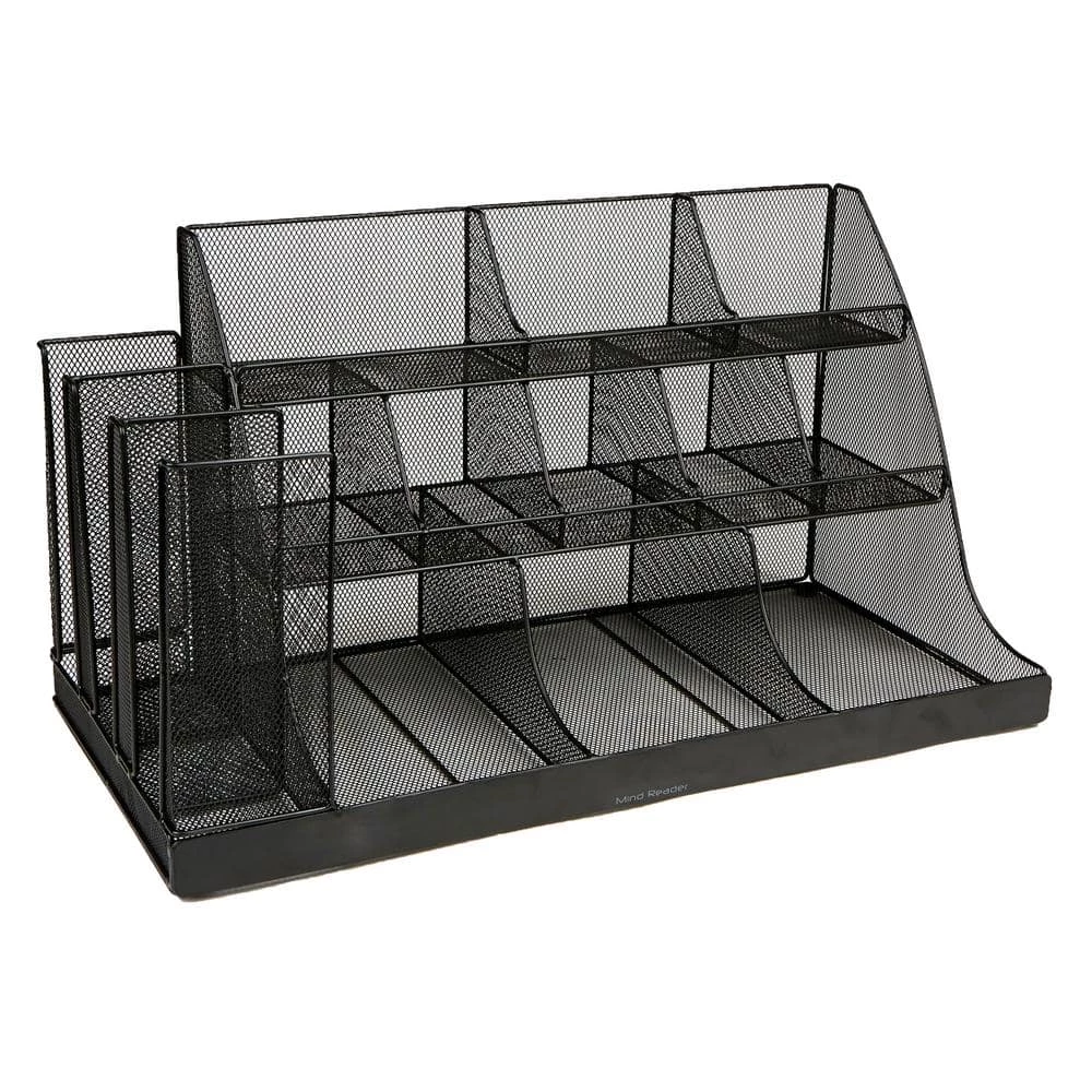 14-Compartment 3-Tier Large Breakroom Condiment Organizer Black Metal Mesh by Mind Reader 1 14-Compartment 3-Tier Large Breakroom Condiment Organizer Black Metal Mesh by Mind Reader