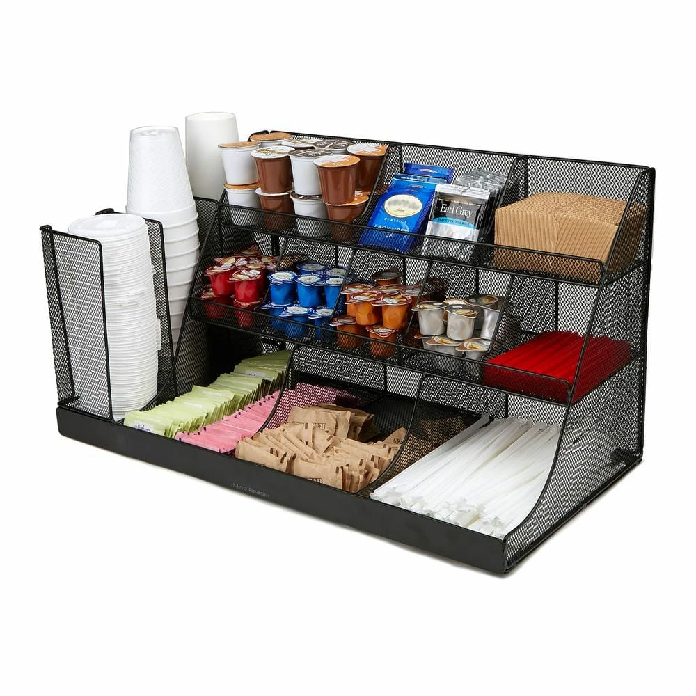 14-Compartment 3-Tier Large Breakroom Condiment Organizer Black Metal Mesh by Mind Reader 2 14-Compartment 3-Tier Large Breakroom Condiment Organizer Black Metal Mesh by Mind Reader - Image 2