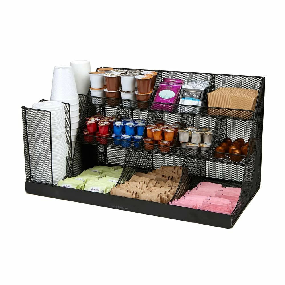 14-Compartment 3-Tier Large Breakroom Condiment Organizer Black Metal Mesh by Mind Reader 6 14-Compartment 3-Tier Large Breakroom Condiment Organizer Black Metal Mesh by Mind Reader - Image 6
