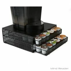 72-Capacity Black Double K-Cup Storage Tray with Flower Pattern Metal Mesh by Mind Reader