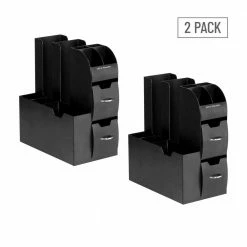 Anchor Collection, 11-Compartment Coffee Cup and Condiment Dispenser with 2-Drawers, Set of 2, Black by Mind Reader -Deals Mind Reader Store mind reader condiment servers 2cad01 blk 31 1000