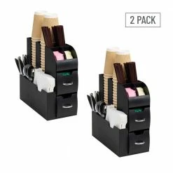 Anchor Collection, 11-Compartment Coffee Cup and Condiment Dispenser with 2-Drawers, Set of 2, Black by Mind Reader -Deals Mind Reader Store mind reader condiment servers 2cad01 blk 76 1000