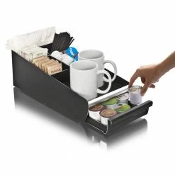 Anchor Collection Black Coffee Cup and Condiment Organizer with Pod Drawer, Countertop Organizer (Set of 2) by Mind Reader -Deals Mind Reader Store mind reader condiment servers 2org01 blk 44 1000