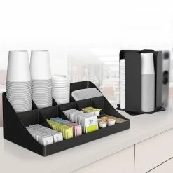 Cup & Lid Organizer & Coffee Condiment Organizer, 15 Compartment, Black by Mind Reader 13 Cup & Lid Organizer & Coffee Condiment Organizer, 15 Compartment, Black by Mind Reader -Deals Mind Reader Store mind reader condiment servers cdcom blk 31 1000