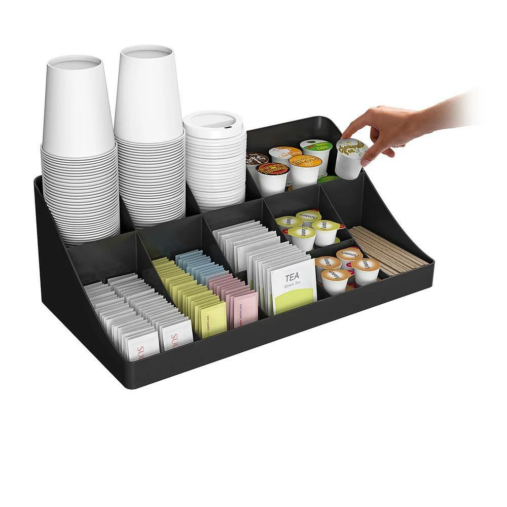 Cup & Lid Organizer & Coffee Condiment Organizer, 15 Compartment, Black by Mind Reader 2 Cup & Lid Organizer & Coffee Condiment Organizer, 15 Compartment, Black by Mind Reader - Image 2