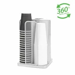 4-Compartment White Metal Mesh Carousel Cup and Lid Organizer by Mind Reader -Deals Mind Reader Store mind reader condiment servers cdispmesh wht 44 1000