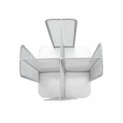 4-Compartment White Metal Mesh Carousel Cup and Lid Organizer by Mind Reader -Deals Mind Reader Store mind reader condiment servers cdispmesh wht 4f 1000