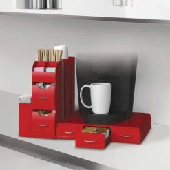 Combine 52-Capactiy 5-Drawer Red Coffee Pod Storage and Condiment Organizer by Mind Reader -Deals Mind Reader Store mind reader condiment servers cmb02 red d4 1000