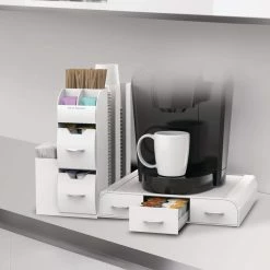Combine 52-Capactiy 5-Drawer White Coffee Pod Storage and Condiment Organizer by Mind Reader -Deals Mind Reader Store mind reader condiment servers cmb02 wht 44 1000
