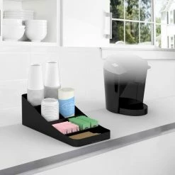 Trove 7 Compartment Coffee Condiment Organizer in Black by Mind Reader -Deals Mind Reader Store mind reader condiment servers comp7 blk 31 1000