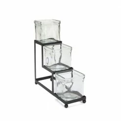 24 oz. 3-Compartment Tiered Black Metal Condiment Server Jar Stand, Garnish Station for Restaurant, Bars, Removable Jars by Mind Reader