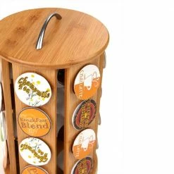 24-Capacity Bamboo K-Cup Storage Organizer and Coffee Pod Carousel by Mind Reader -Deals Mind Reader Store mind reader condiment servers crs brn 44 1000