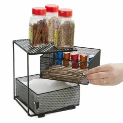 Rotating All Purpose 2 Tier Shelf, Baskets, Drawers with Magnets, Black by Mind Reader -Deals Mind Reader Store mind reader condiment servers kmag2t blk 31 1000