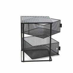 Rotating All Purpose 2 Tier Shelf, Baskets, Drawers with Magnets, Black by Mind Reader