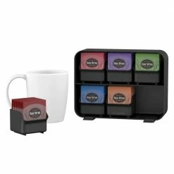 Clutch 6-Drawer 90-Bag Black Tea Bag Holder by Mind Reader -Deals Mind Reader Store mind reader condiment servers stborg blk 1f 1000