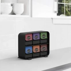 Clutch 6-Drawer 90-Bag Black Tea Bag Holder by Mind Reader -Deals Mind Reader Store mind reader condiment servers stborg blk 4f 1000