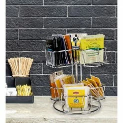 Silver Tea Bag Dispenser with Rotating Carousel by Mind Reader -Deals Mind Reader Store mind reader condiment servers tbwire60 sil 31 1000